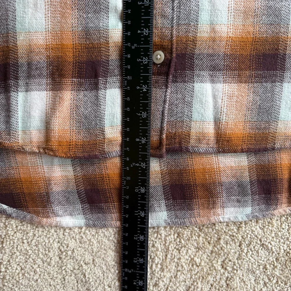 Madewell Plaid Flannel Shirt Womens Size L Button Up 100% Cotton Brown Orange - Picture 9 of 11